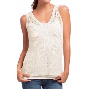 Cabi Linen Open Knit Tank Top Womens Sz Small Ivory Beach Coastal Resort Vacay